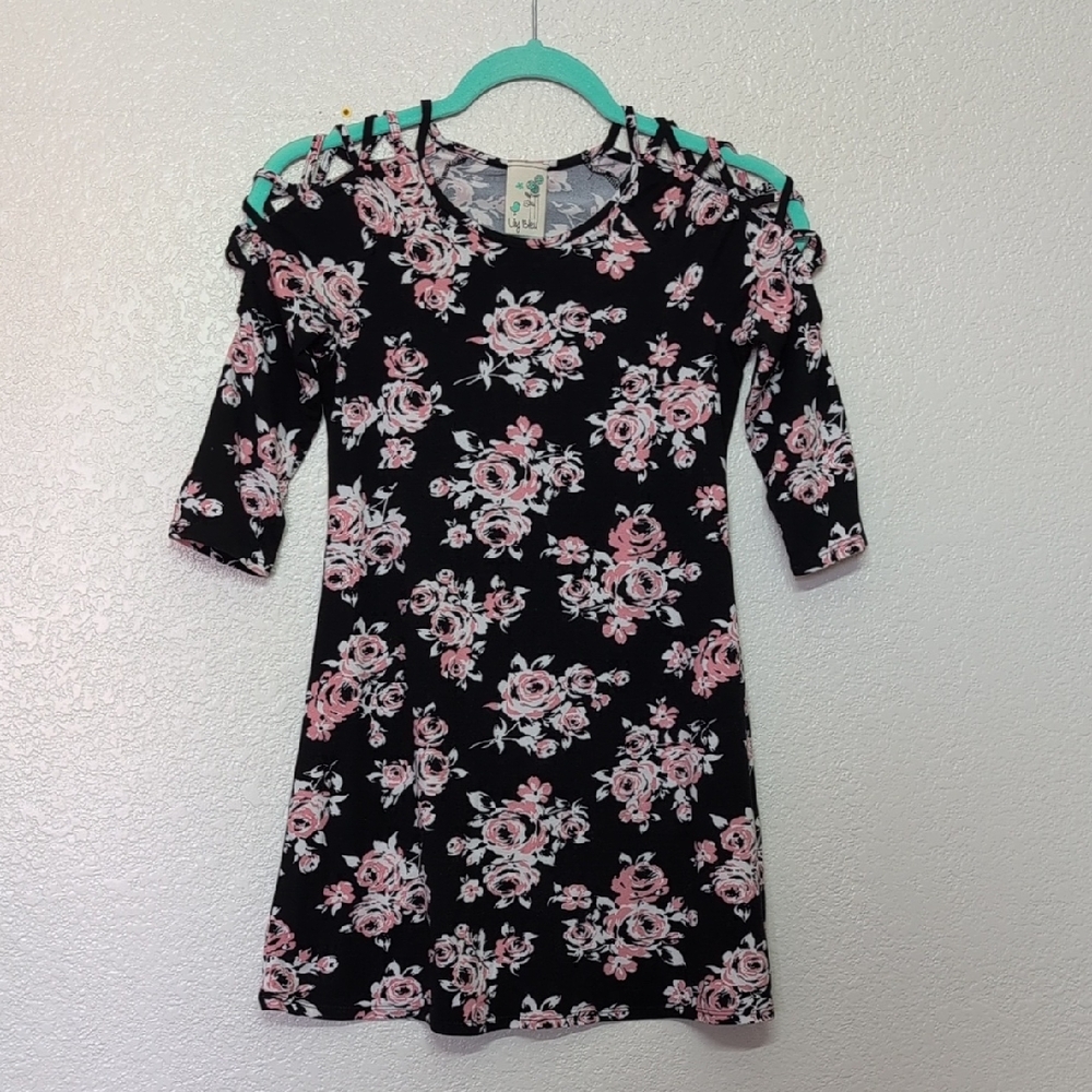 Lily Bleu, Black Pink and White Sheath Dress Casual 3/4 Sleeve Size 10(Girls)